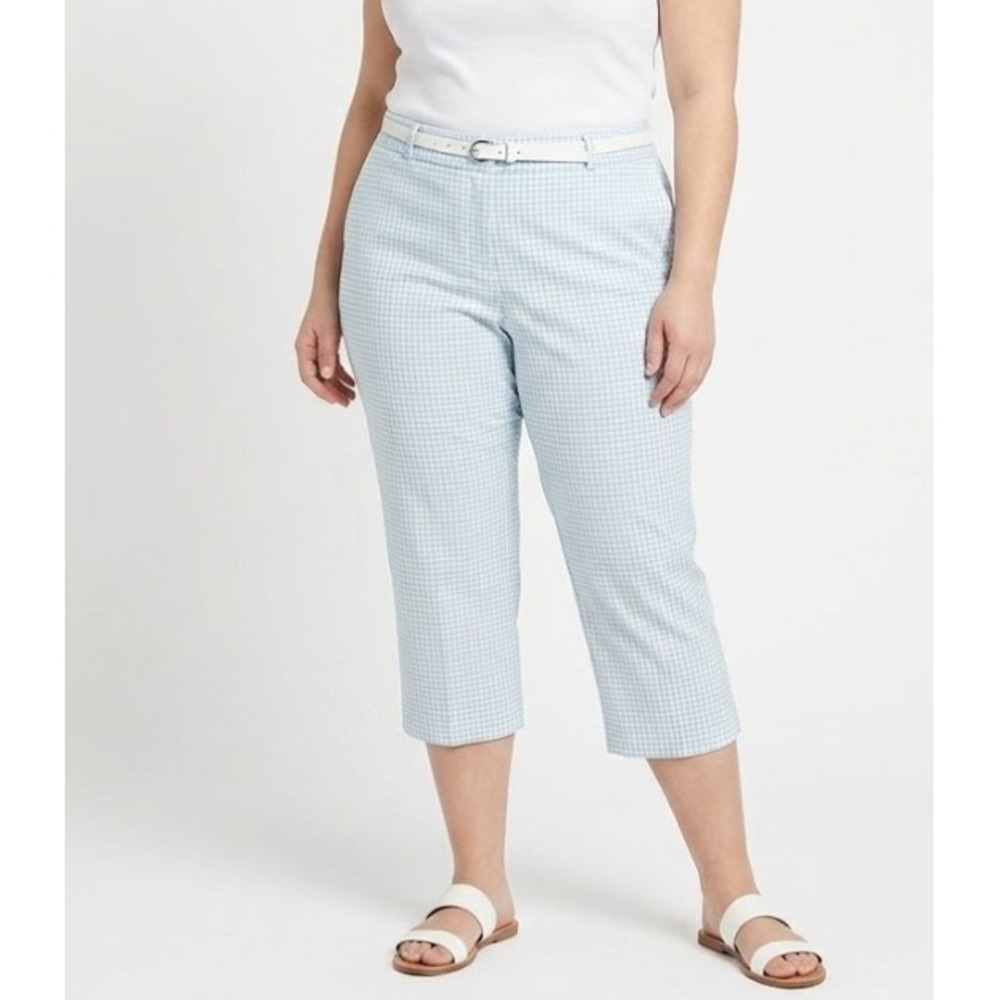 New Zac & Rachel Blue Gingham Belted Capri Pants size 14